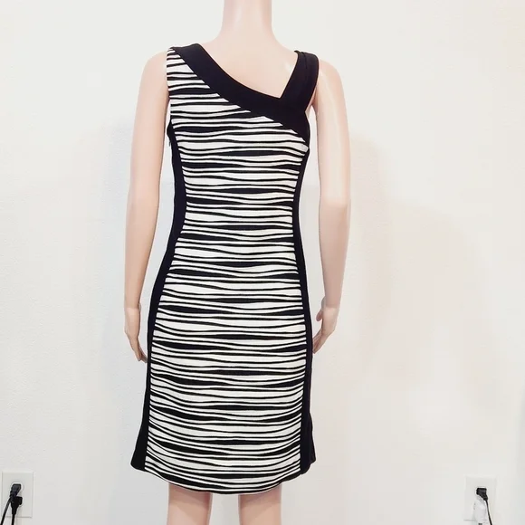 BALI Textured Striped Wave Colorblock Asymmetrical Shoulder Dress Size L - Picture 9 of 14